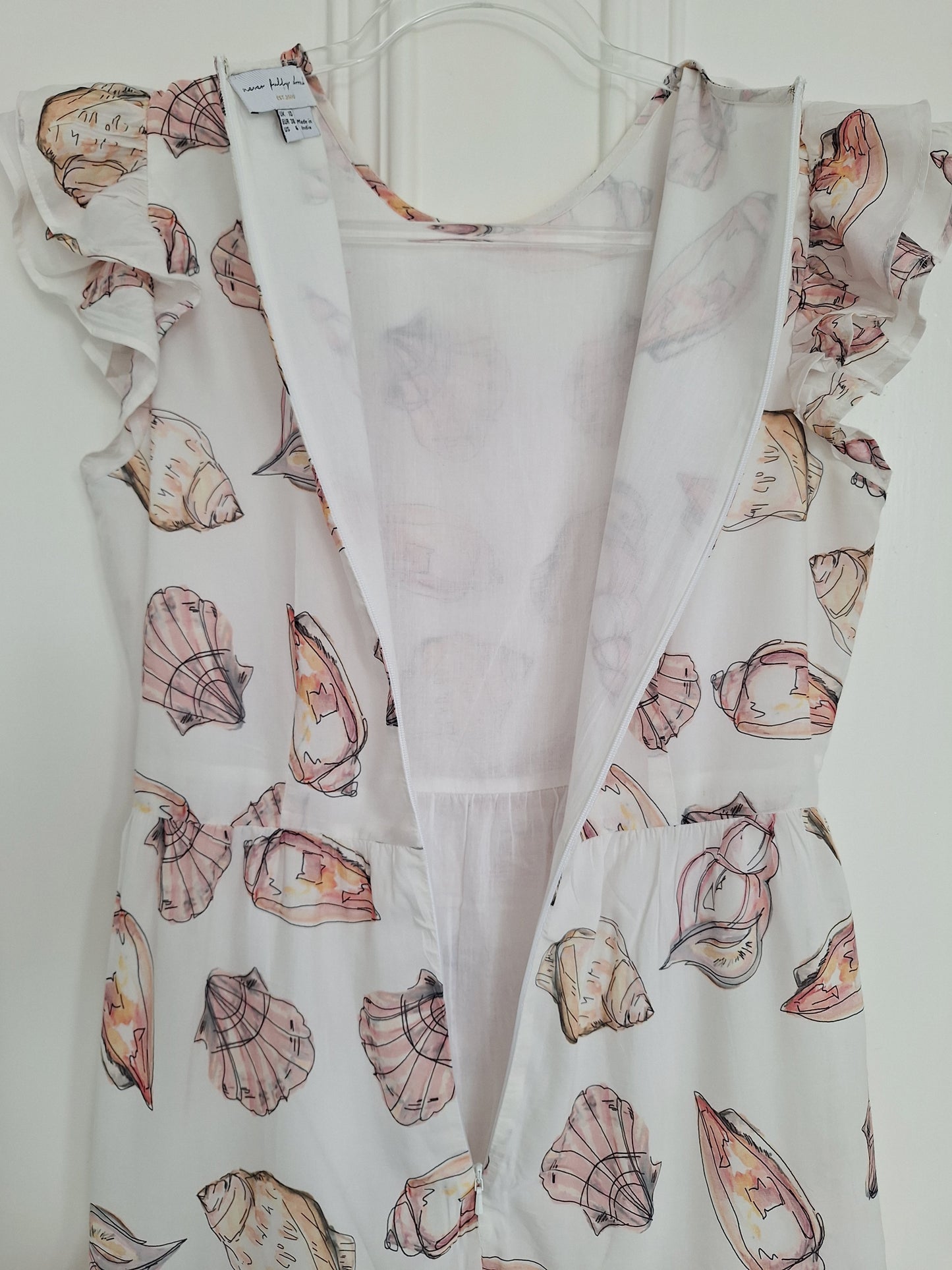 Never Fully Dressed Tiered Seashell Print Cotton Dress UK 10 - Zip