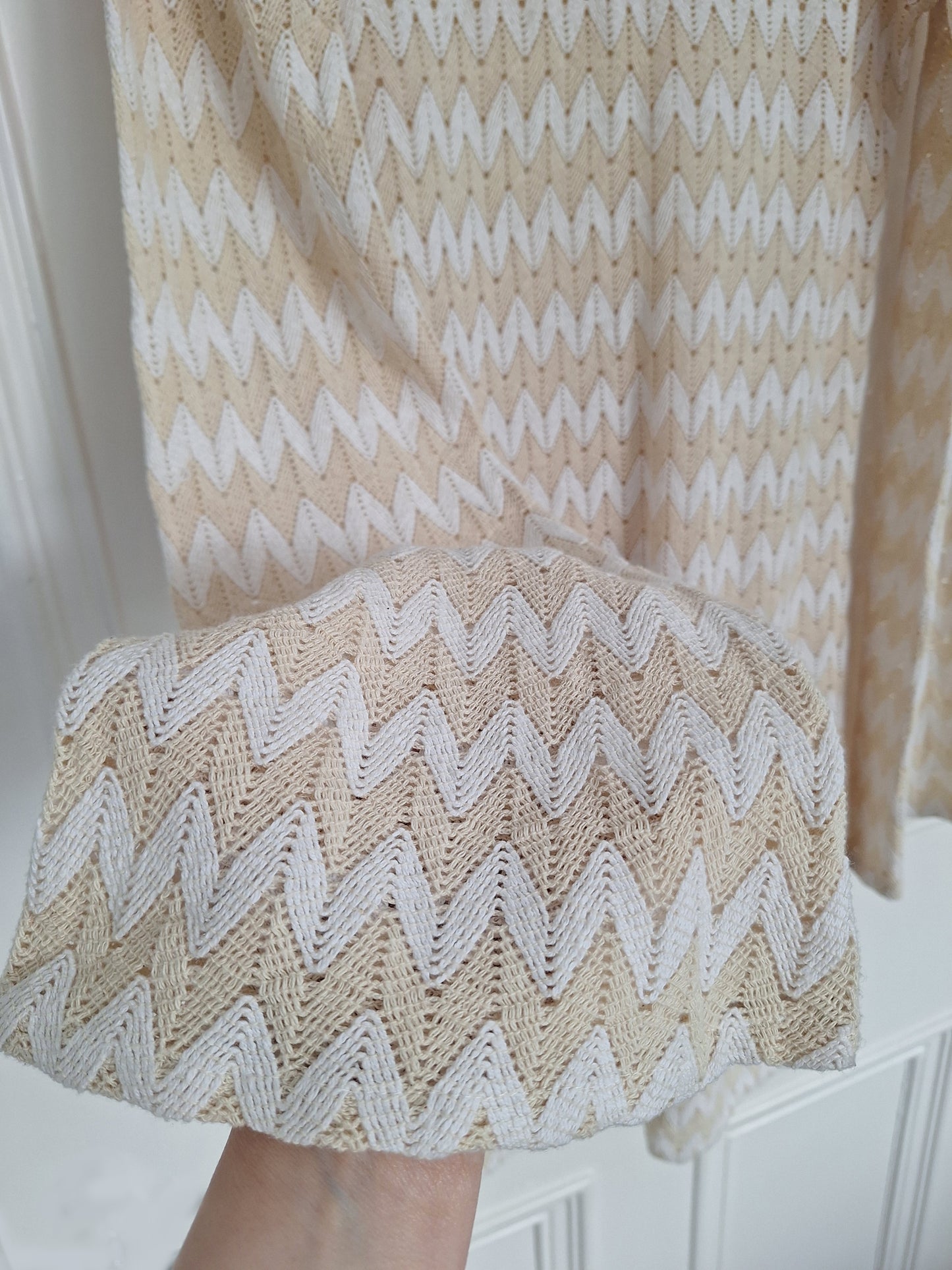 Boohoo Neutral Stripe Crochet Beach Dress UK 14-16 - Sleeve