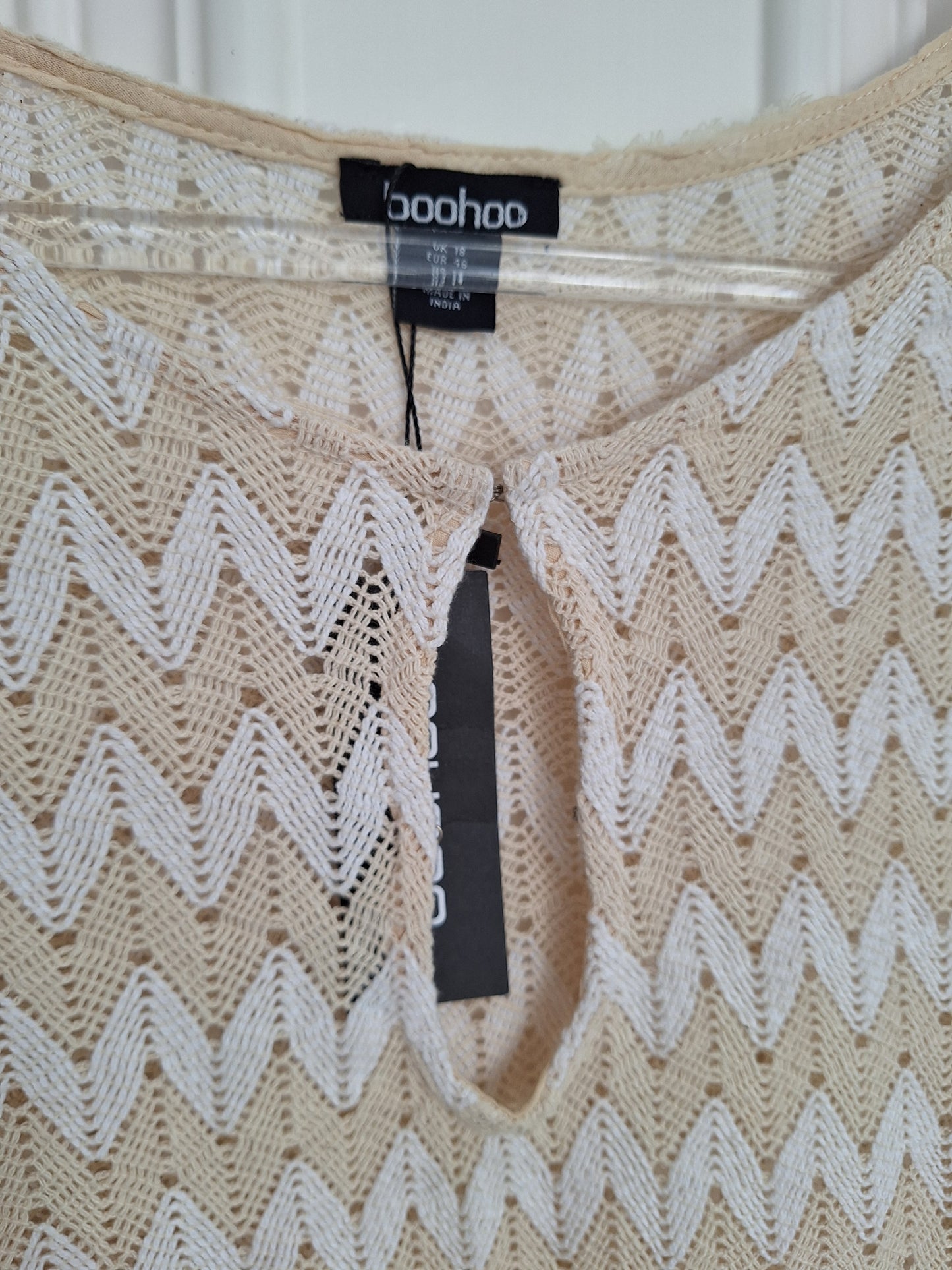 Boohoo Neutral Stripe Crochet Beach Dress UK 14-16 - Neckline