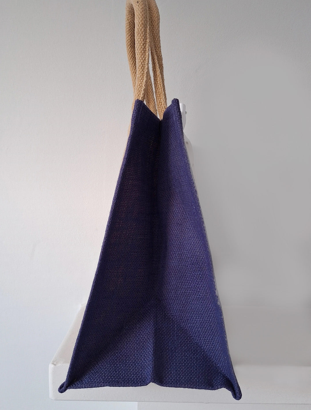 Purple Trim Jute Bag White Dog Motif