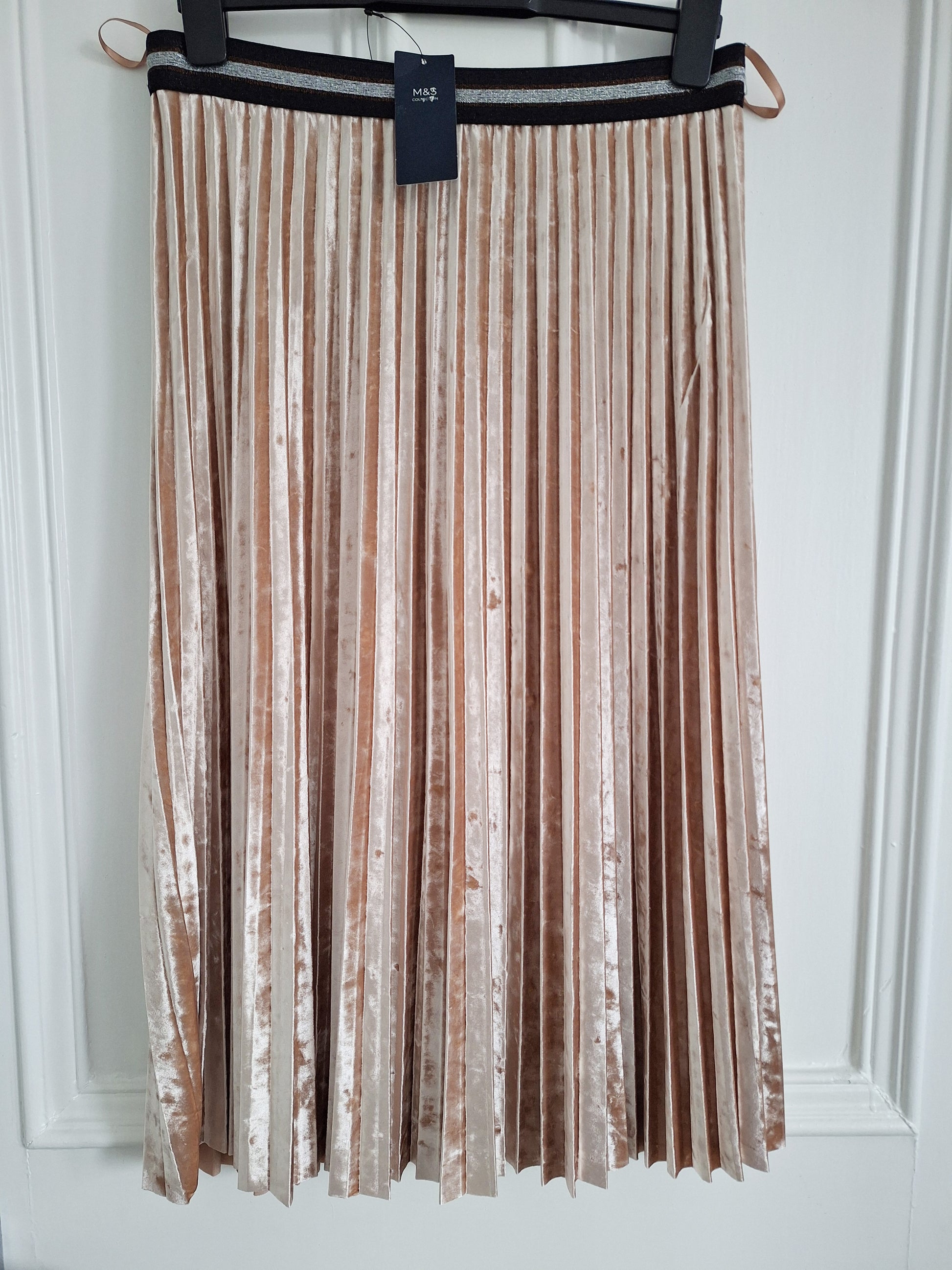 M&S Collection Soft Velvet Pleated Midi Skirt UK 12 - Front