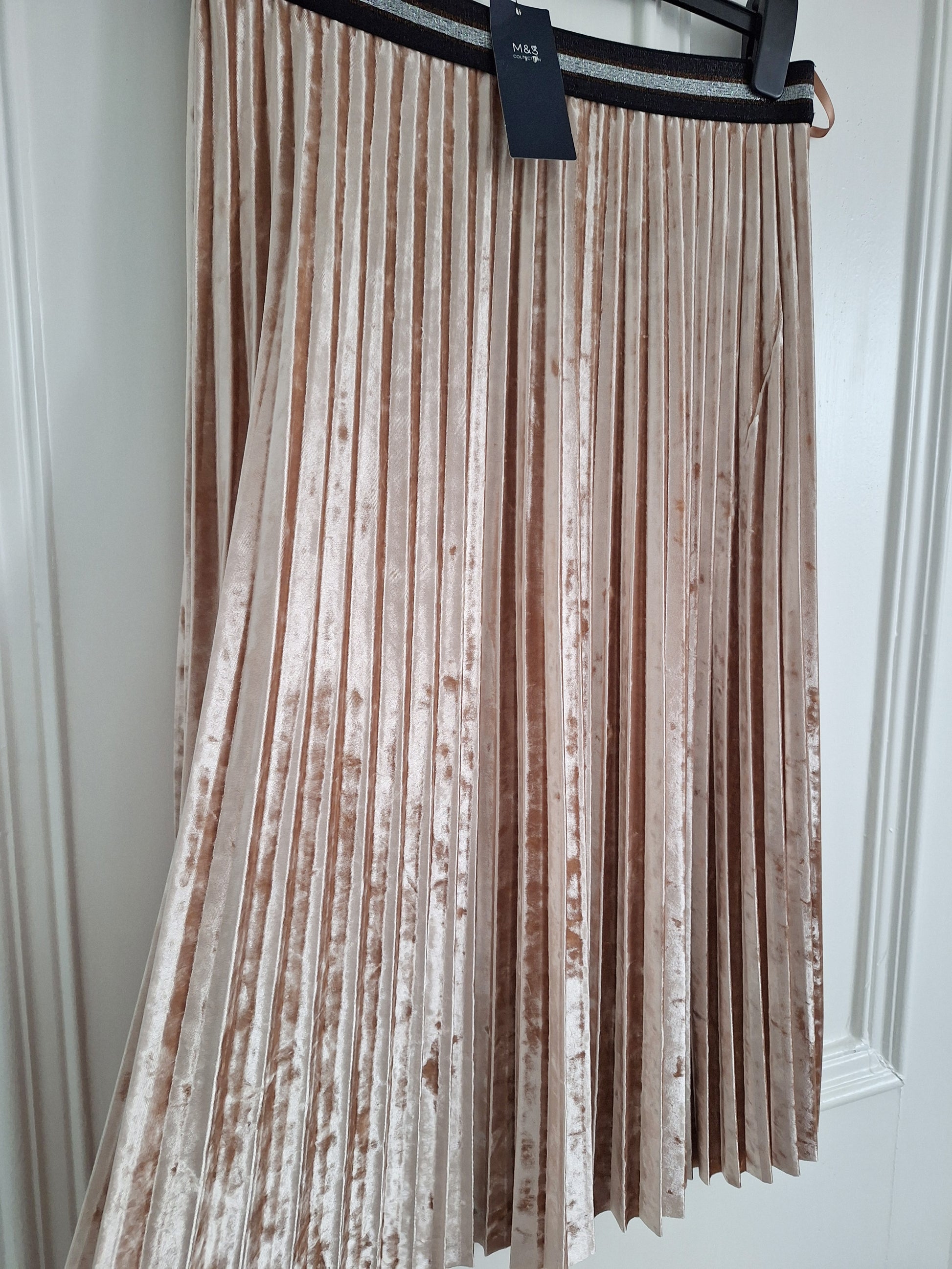 M&S Collection Soft Velvet Pleated Midi Skirt UK 12 - Side