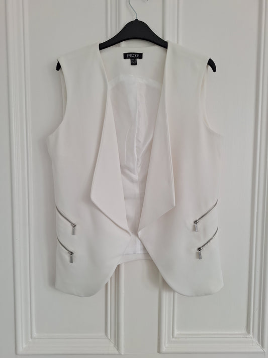 Episode White Lined Sleeveless Jacket Waistcoat UK 12-14 - Front