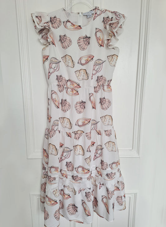 Never Fully Dressed Tiered Seashell Print Cotton Dress UK 10 - Front