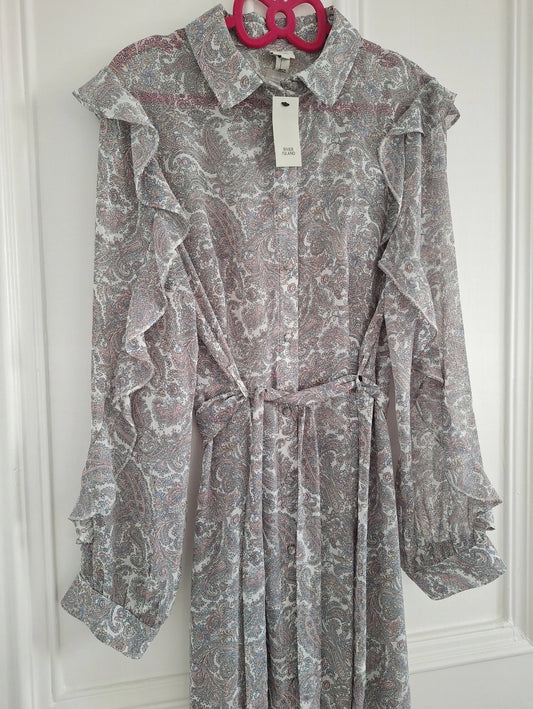 River Island Sheer Paisley Maxi Dress UK 16 - Front